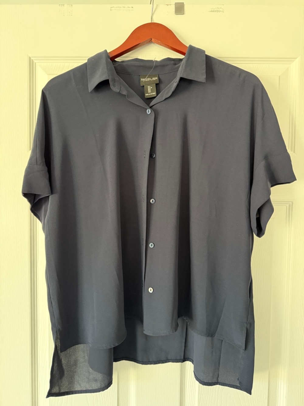 Rachel Zoe Short-Sleeve Button-Front Blouse — Slate